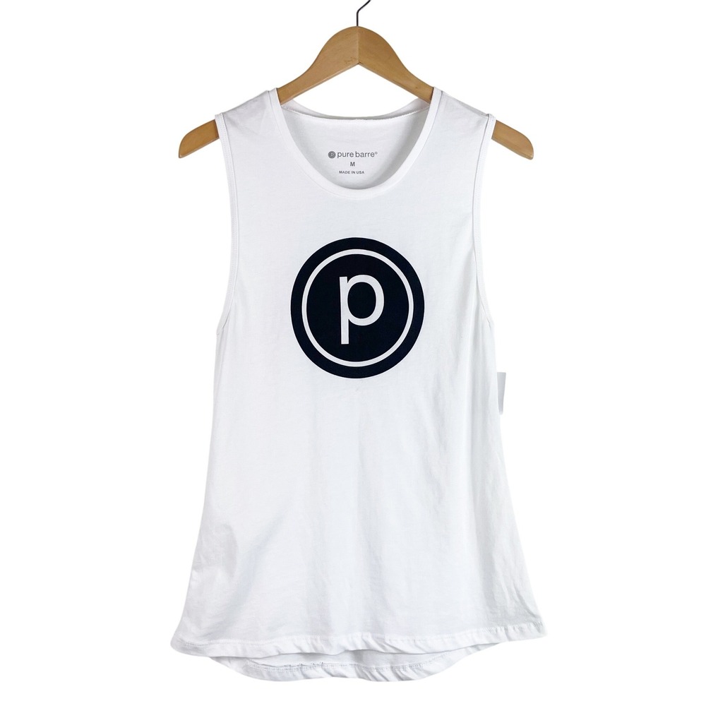 Pure Barre Muscle Tank Top Women Size M White NWT Logo Athletic Sleeveless